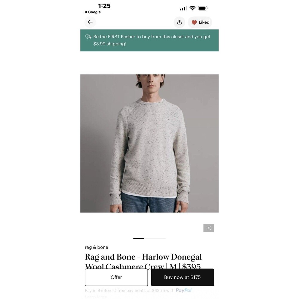 Rag & Bone Size M Ivory/gray Harlow Donegal Cashmere Long Sleeve Sweater